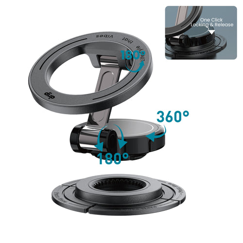 Drip 360° Rotatable & Foldable Press-to-Release Magnetic Car Phone Mount with Detachable Base Black