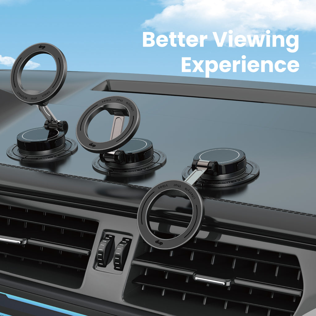 Drip 360° Rotatable & Foldable Press-to-Release Magnetic Car Phone Mount with Detachable Base Black