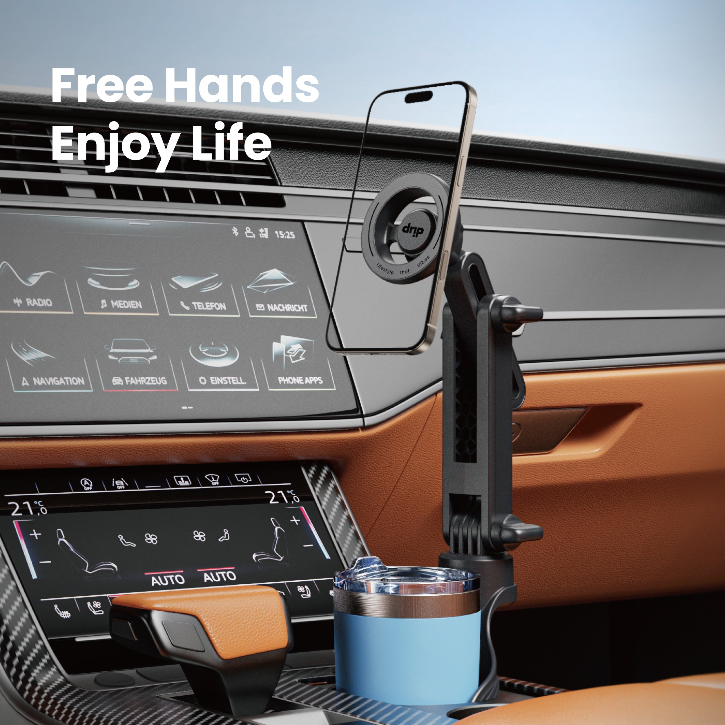 Drip 2-IN-1 Flexible Adjustment Cup Holder Mount Black