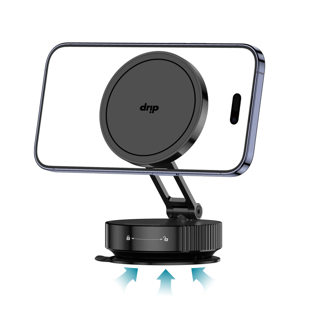 Drip Rotatable & Foldable Vacuum Suction Magnetic Phone Mount Black