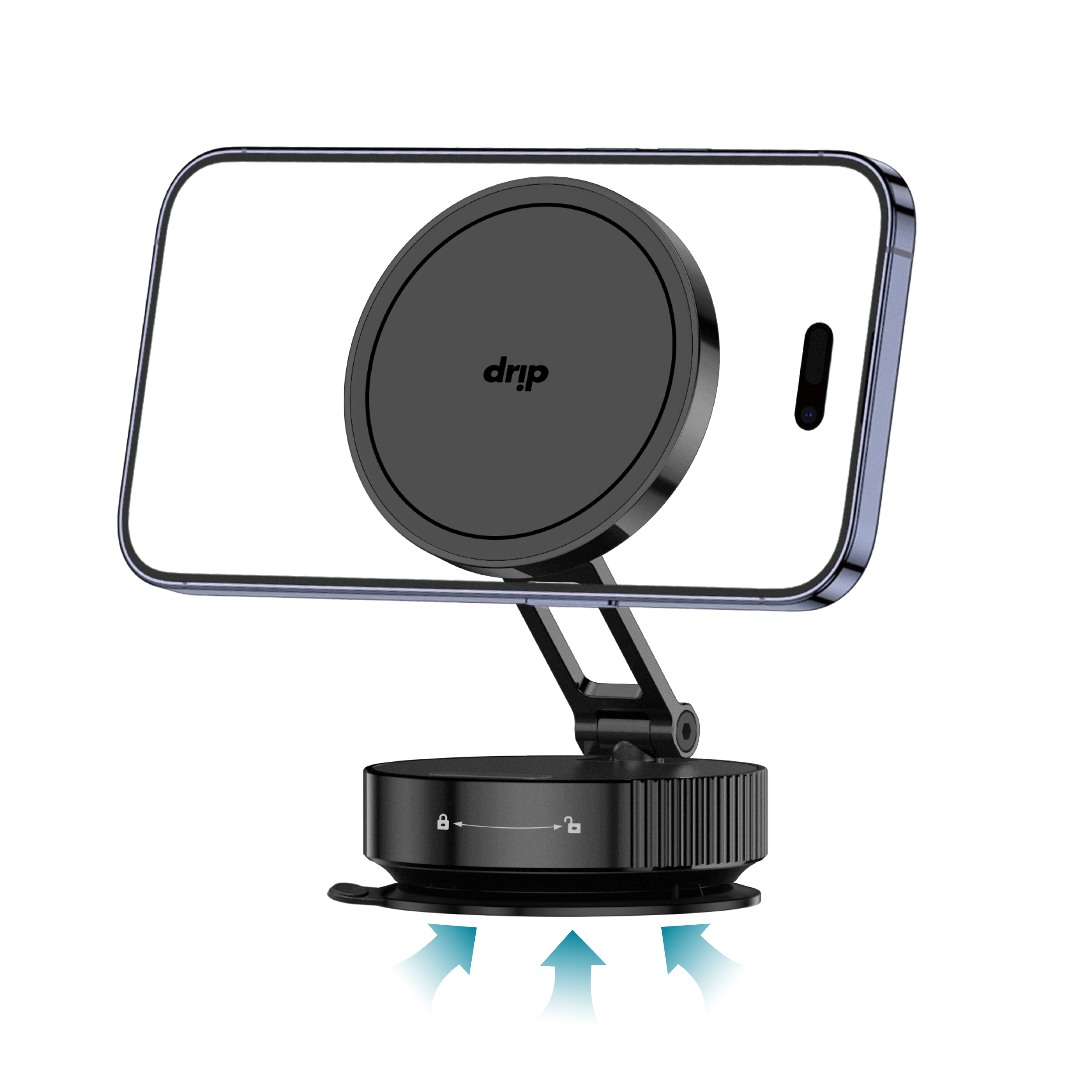 Drip Rotatable & Foldable Vacuum Suction Magnetic Phone Mount Black