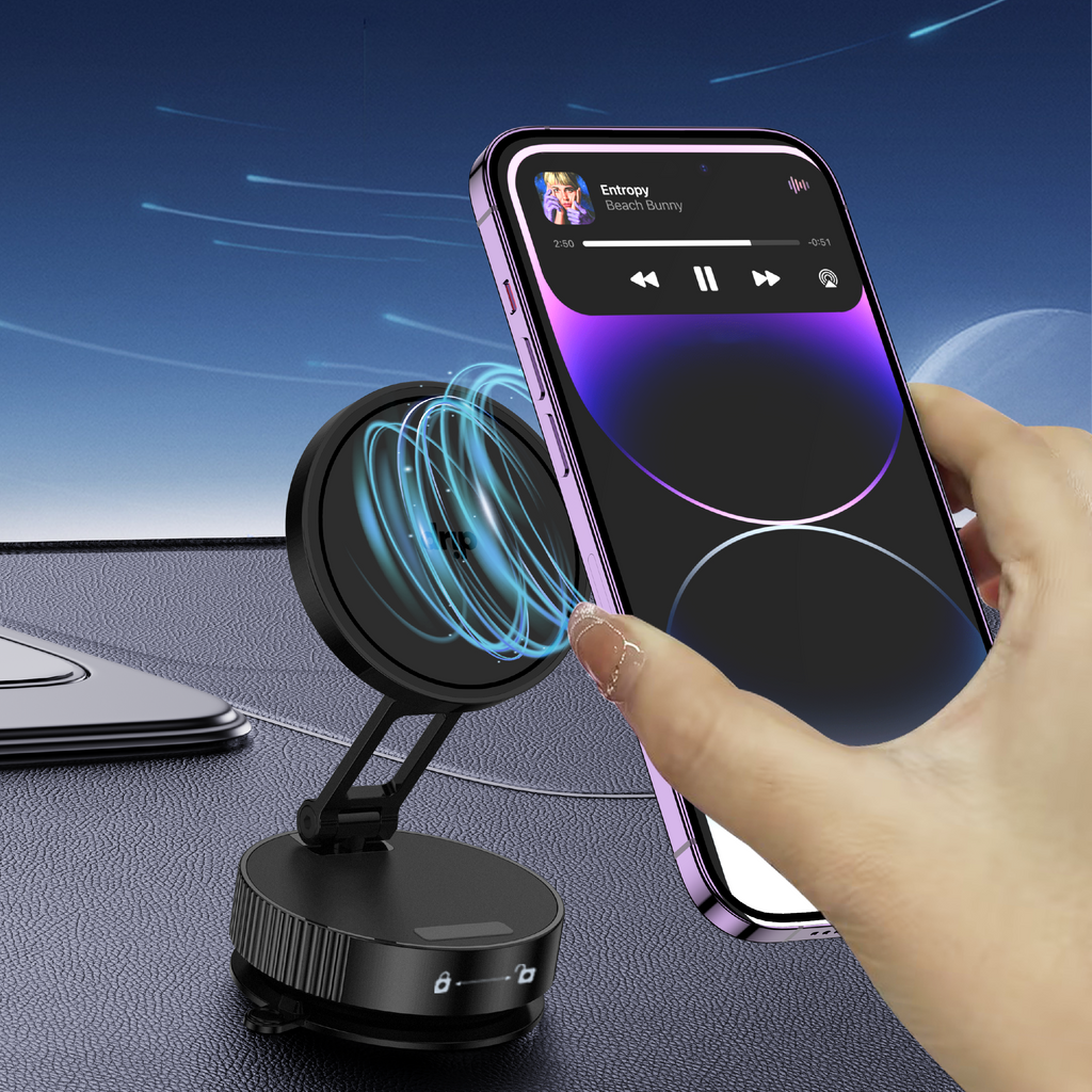 Drip Rotatable & Foldable Vacuum Suction Magnetic Phone Mount Black