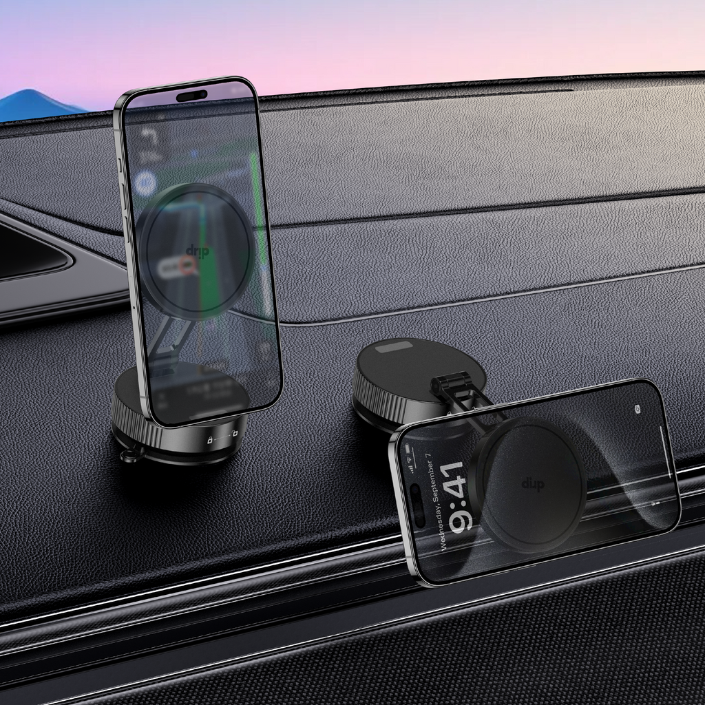 Drip Rotatable & Foldable Vacuum Suction Magnetic Phone Mount Black