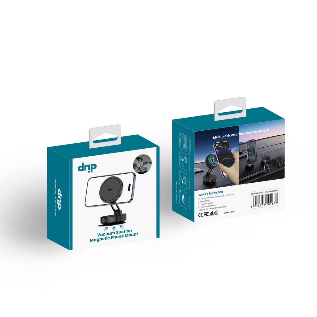 Drip Rotatable & Foldable Vacuum Suction Magnetic Phone Mount Black