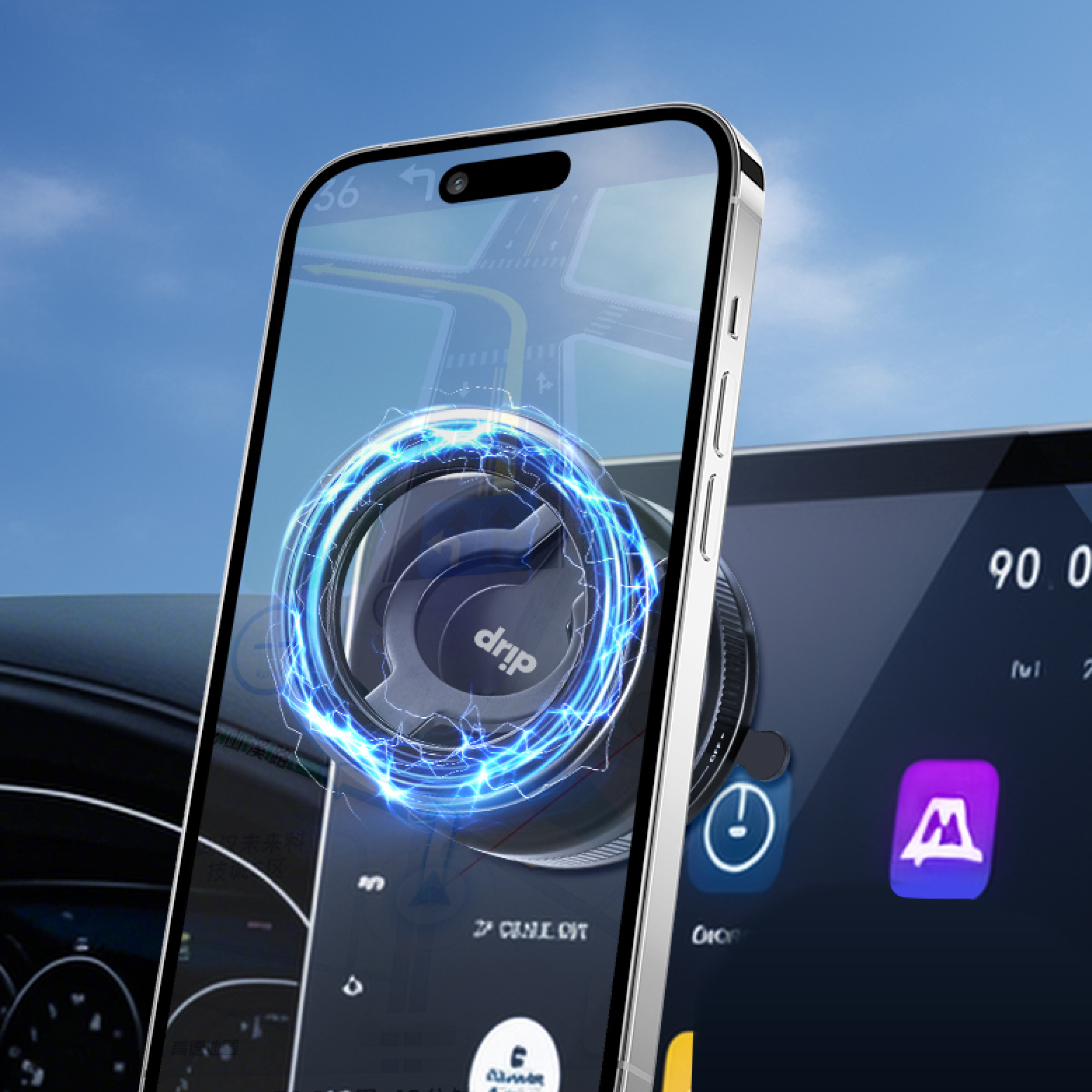 Drip Magnetic Phone Mount with Vacuum Suction & 360° Rotation Black