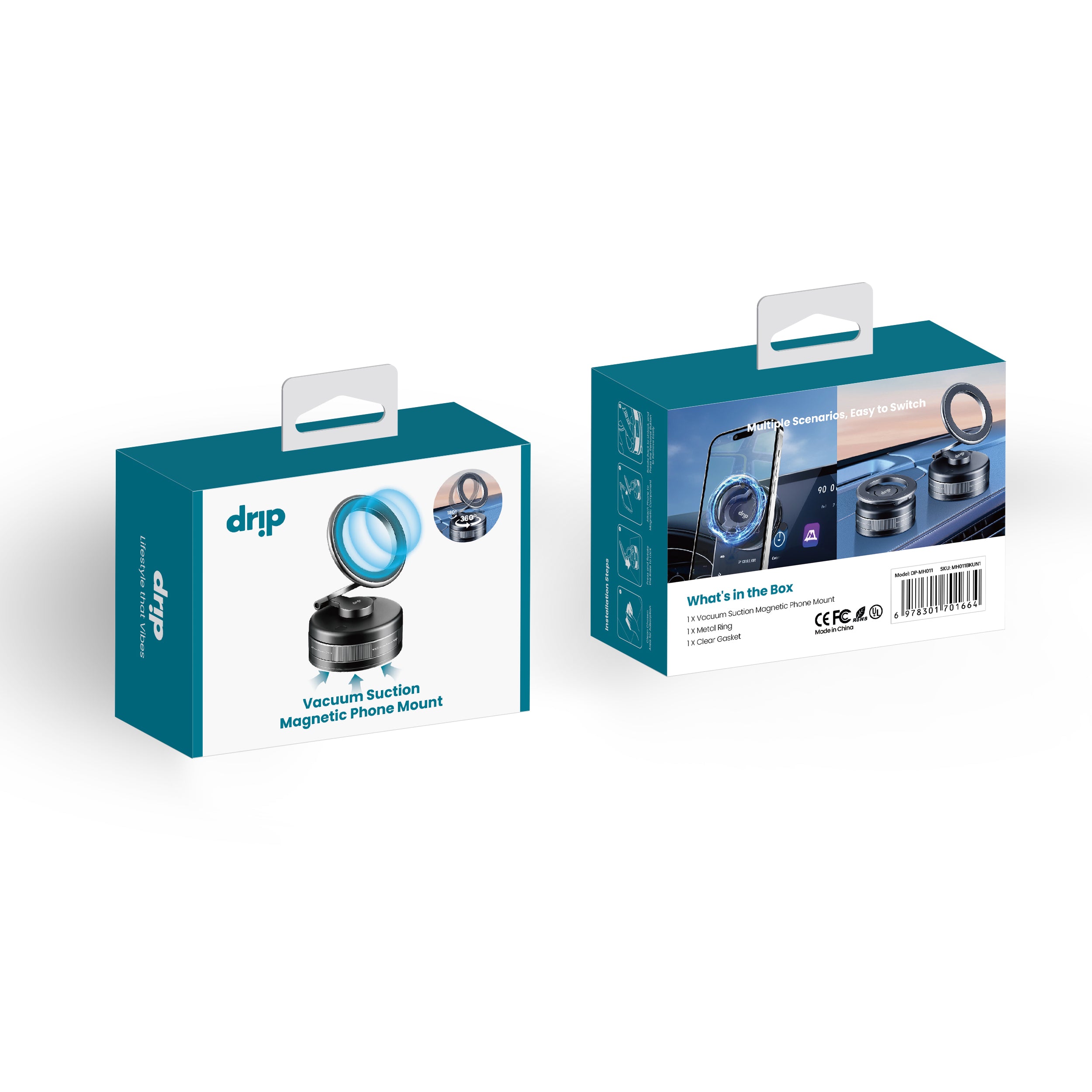 Drip Magnetic Phone Mount with Vacuum Suction & 360° Rotation Black