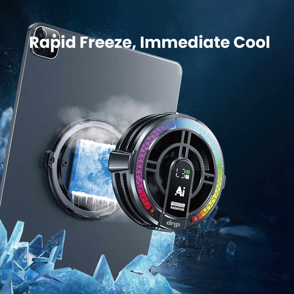 Drip AI Intelligence Magnetic Tablet Cooling Radiator with LED Display & Removable Grip Black