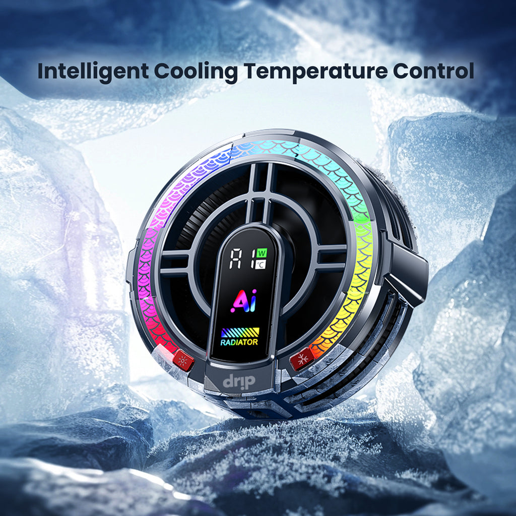 Drip AI Intelligence Magnetic Tablet Cooling Radiator with LED Display & Removable Grip Black