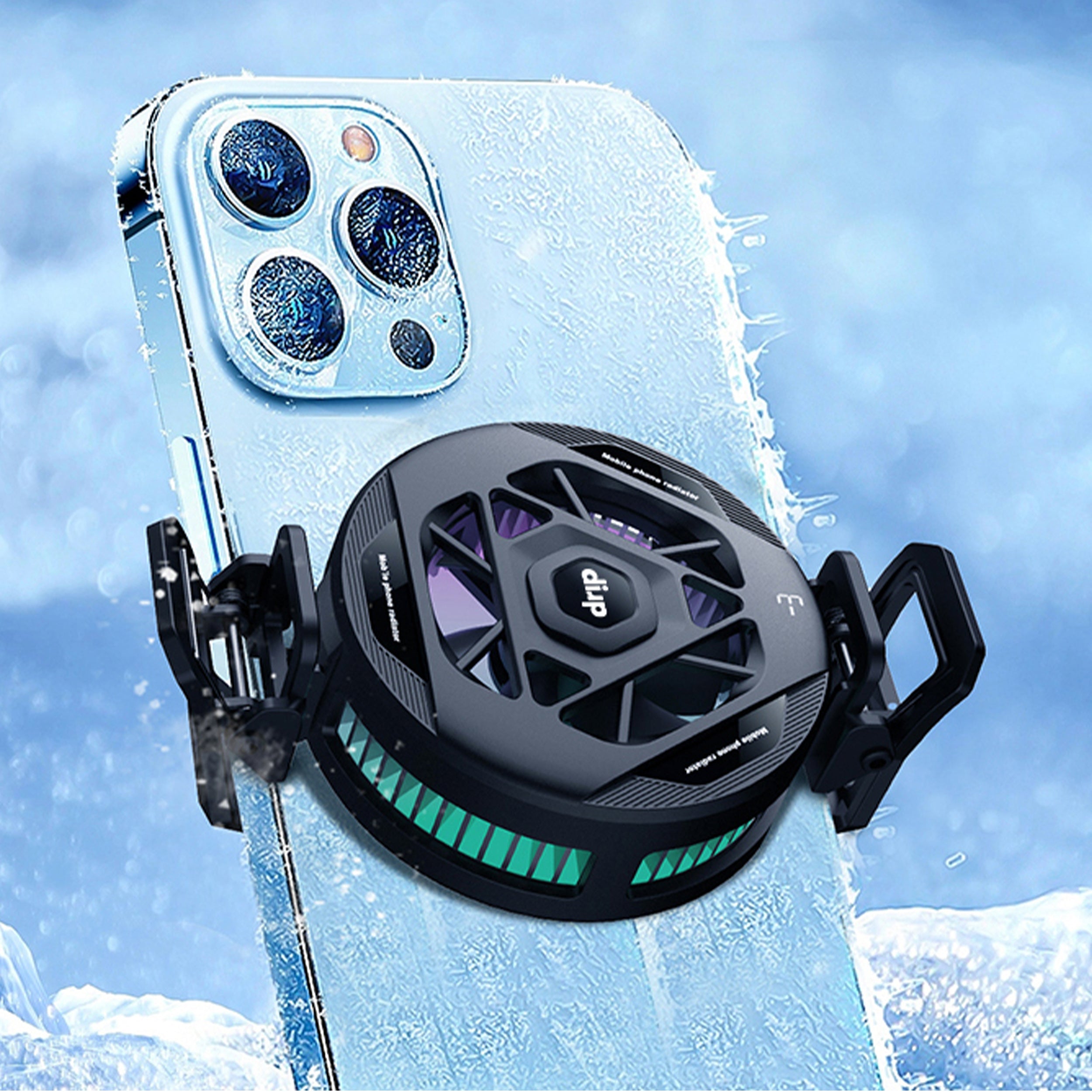 Drip Portable Magnetic Phone Cooling Radiator with LED Display & Removable Grip  Black