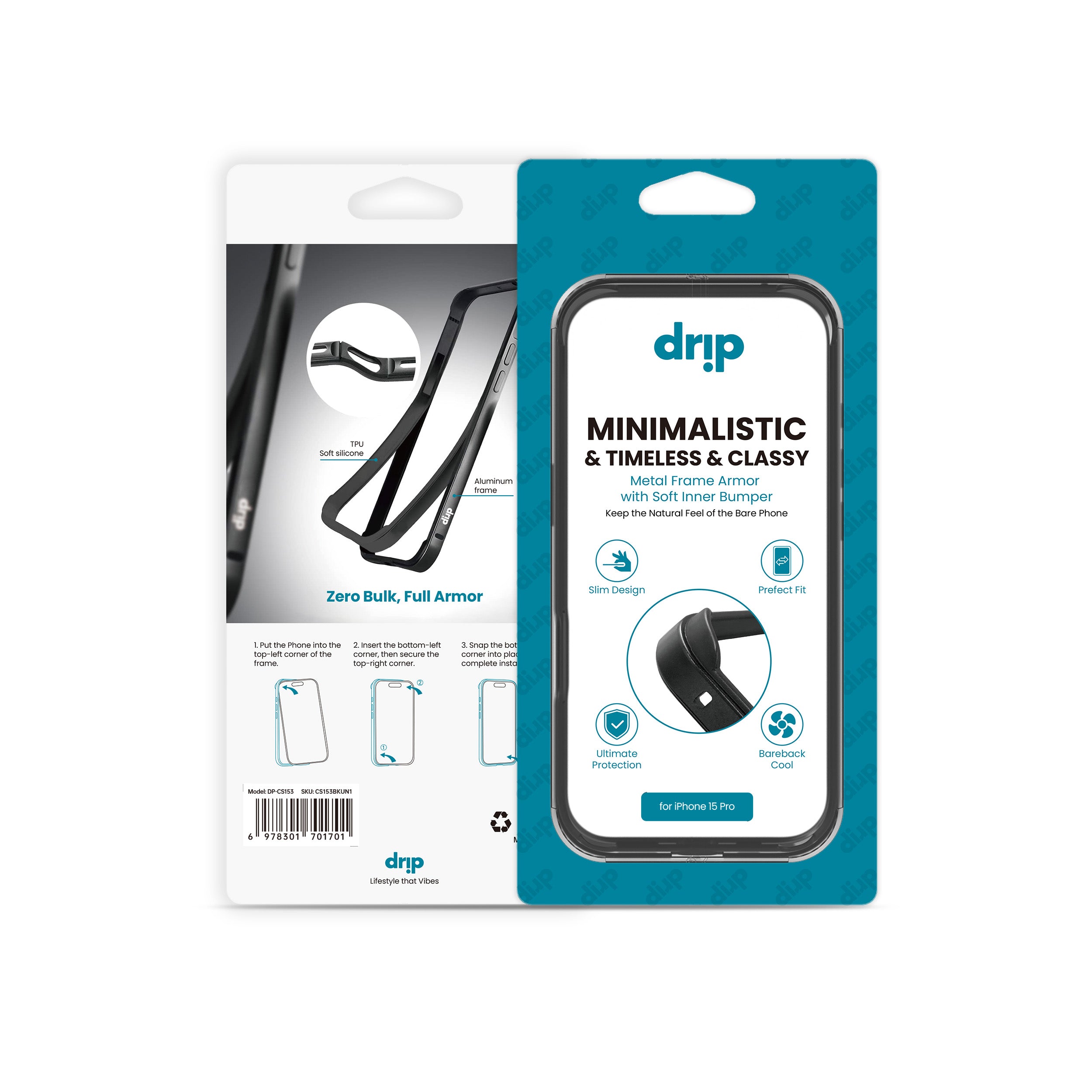 Drip Metal Frame Armor with Soft Inner Bumper for iPhone 15 & 16 Series