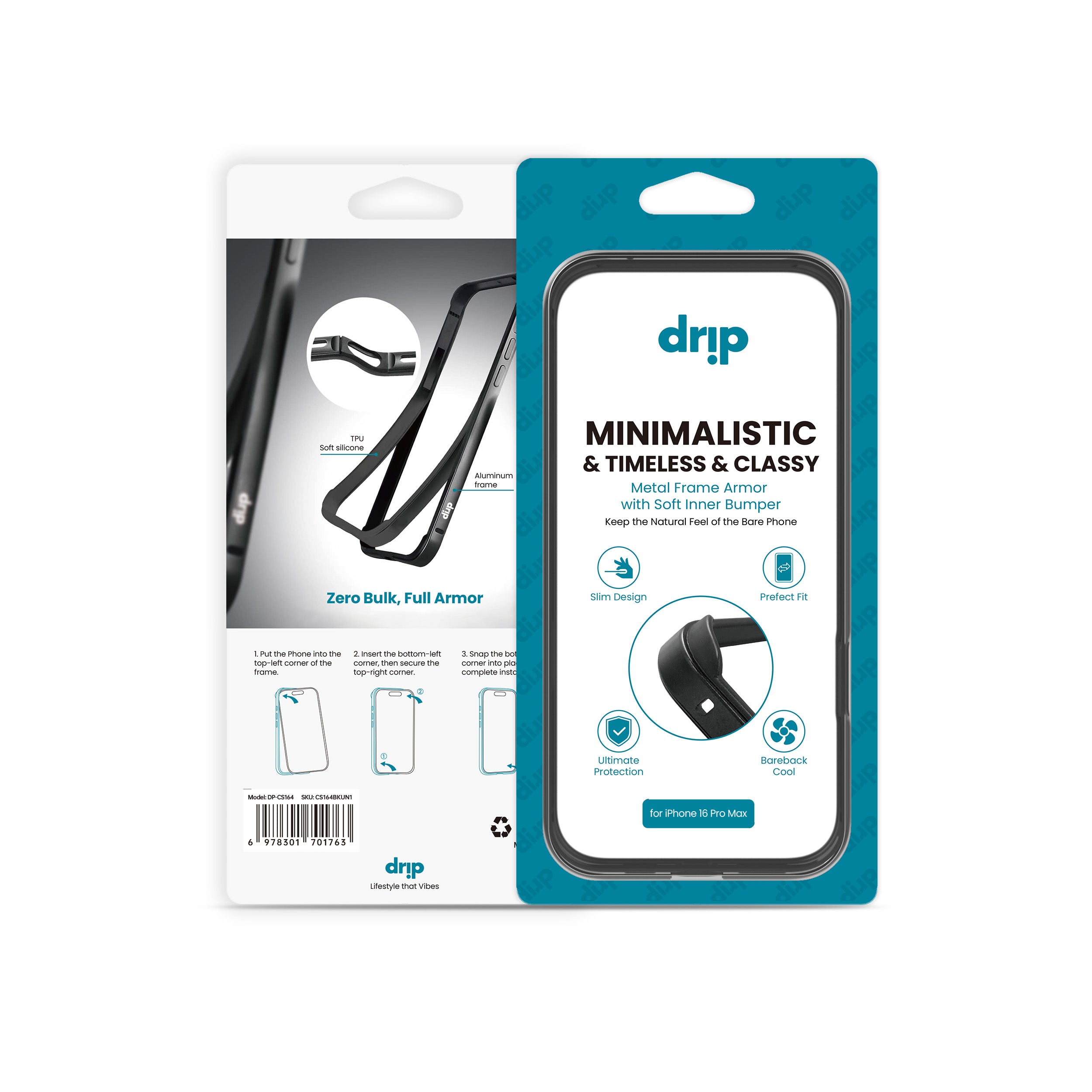 Drip Metal Frame Armor with Soft Inner Bumper for iPhone 15 & 16 Series